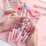 1pc Cute Fairy Pen Creative Quicksand Sequins Unicorn Flamingos Pig Moon Cat Claw Dinosaur Gel Pen Novelty Stationery Supply